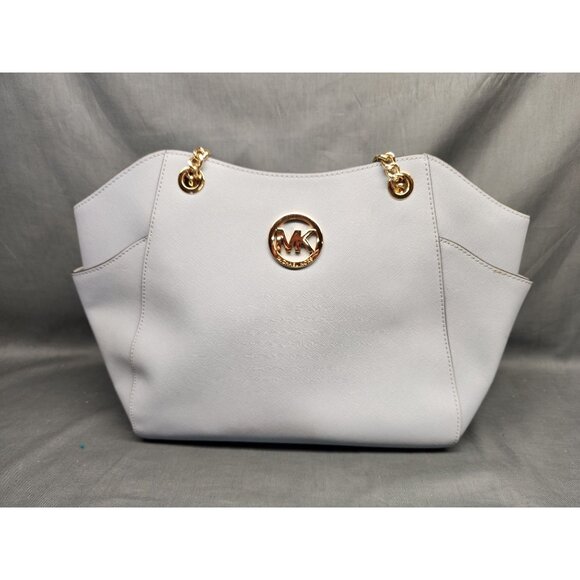 Michael Kors Jet Set Travel Tote Chain Shoulder Leather Blue Pre-Owned! - Picture 1 of 12